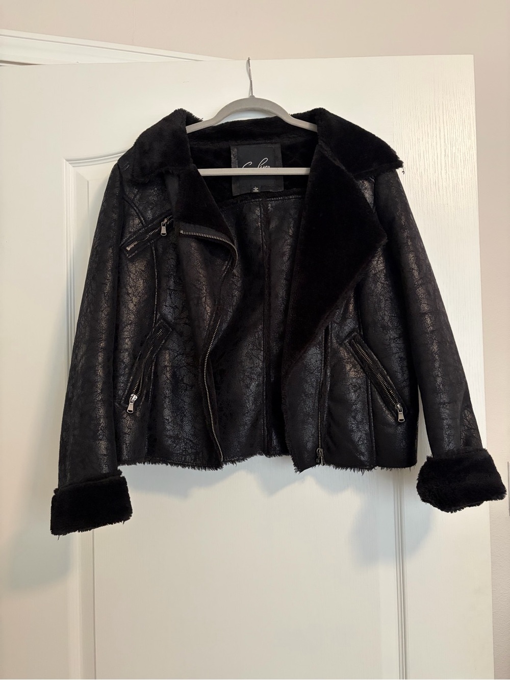 C. Luce Black Faux Shearling Moto Jacket